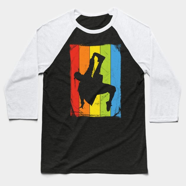 Rainbow Breakdancer Baseball T-Shirt by fizzyllama